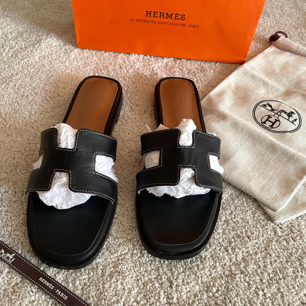 Hermes Oran Black Women's Slide Sandals - Picture 9 of 13